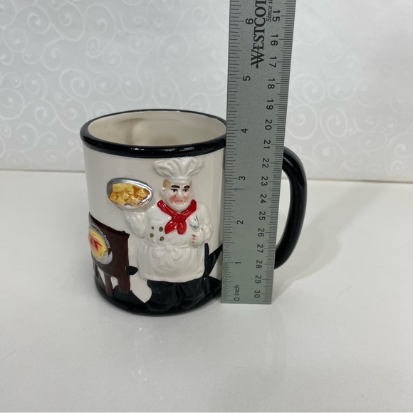 Coffee Mug Fat Chef Black White Baker Bas Relief Triple Side 14 Oz - Picture 7 of 10